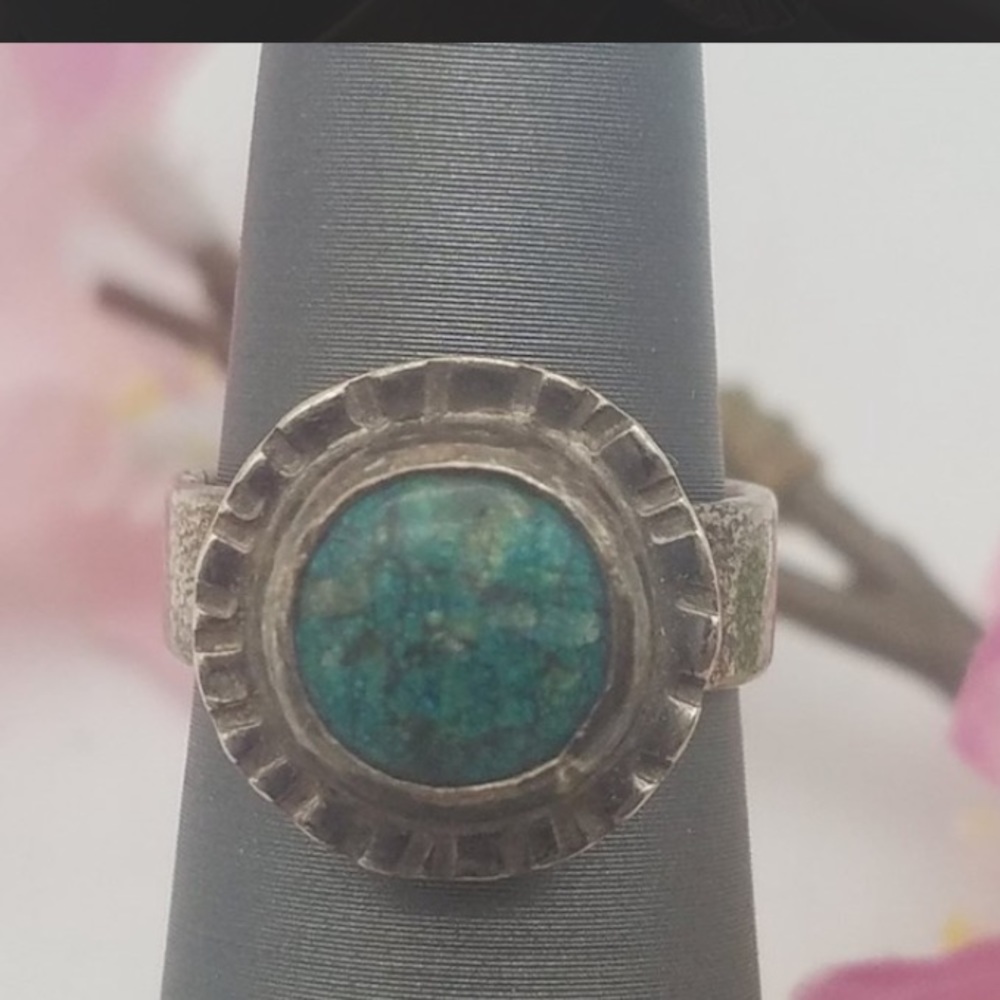 Spider Web turquoise sterling silver ring size 5